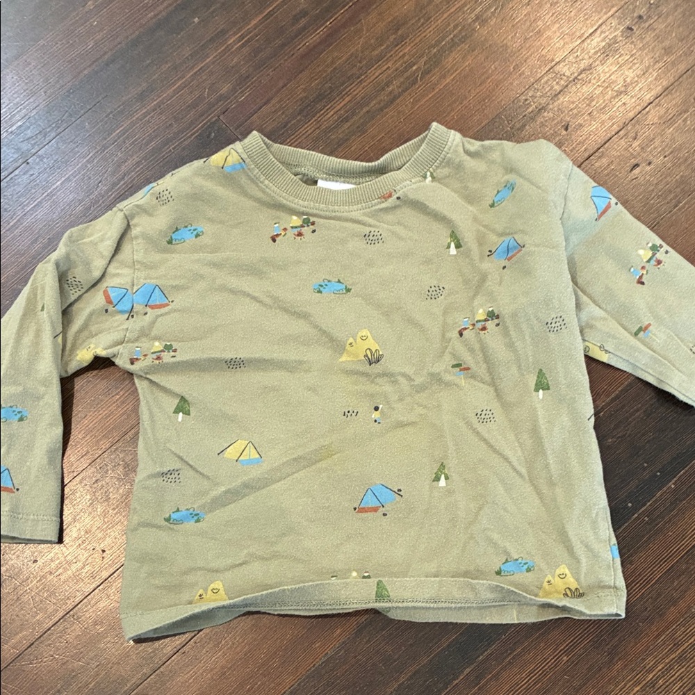 Zara Olive Green Camping Print Long-Sleeve Tee